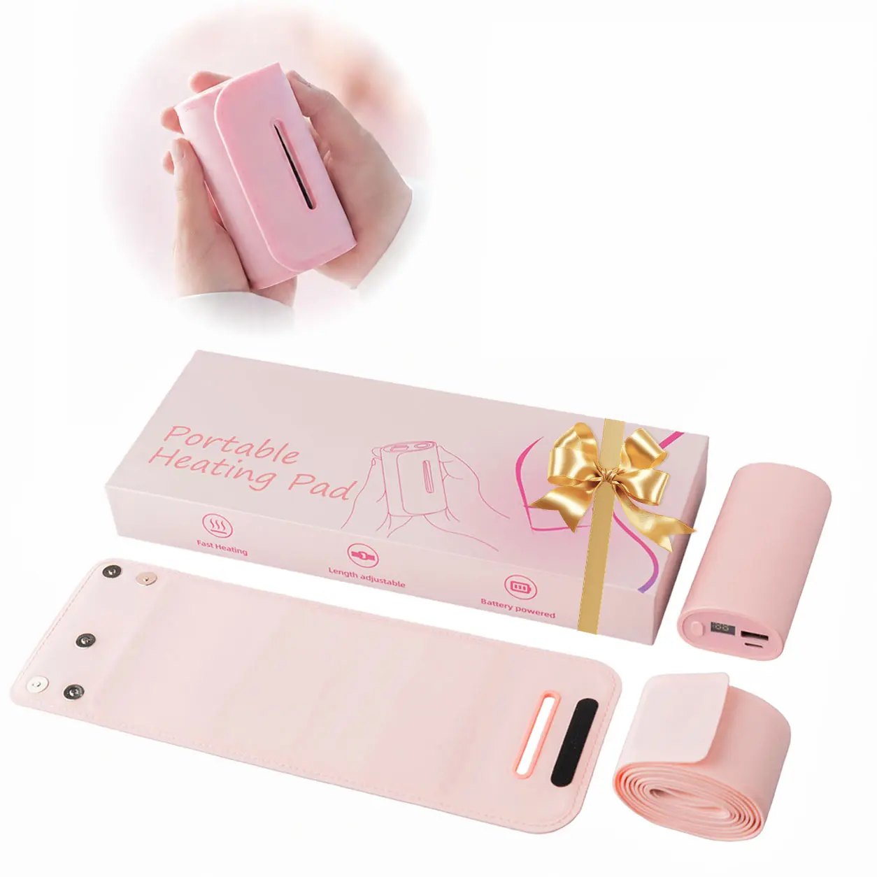 Rechargeable Wearable Heating Pad for Adults, Portable Heat Belt for Women with Multiple Settings, Includes Hand Warmer & Power Bank