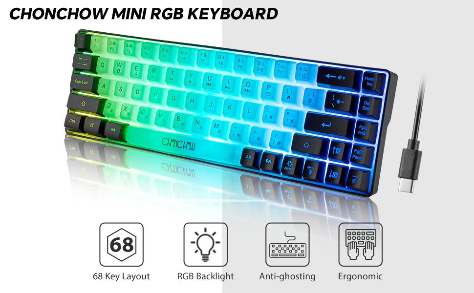 Mini Rgb Led Keyboard Mini RGB 60% Gaming Keyboard, 68 Keys Small Compact USB Wired Rainbow ...