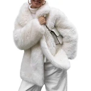 Wyeysyt Womens Faux Fur Coat Long Fluffy Shaggy Jacket Lapel Winter Furry Coats Fuzzy Outerwear