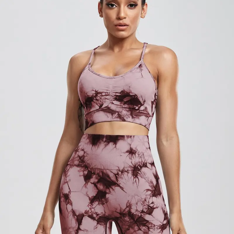 2 Counts Women's Tie Dye Print Two-piece Set, Sleeveless Padded Crop Top & High Stretch Short Leggings, Sportswear Outfits, Athletic Set, Summer Clothing Set for Women, High Stretch Activewear