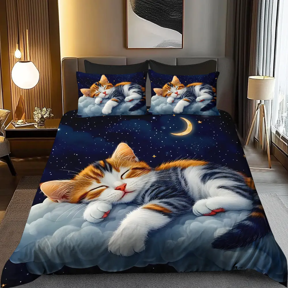 2/3-piece set of digitally printed bedding, featuring a and starry sky dream theme pattern, made of all-polyester velvet with digital printing. The duvet cover set is soft and comfortable without any filling material, suitable bedrooms, hotels,'s Day gift