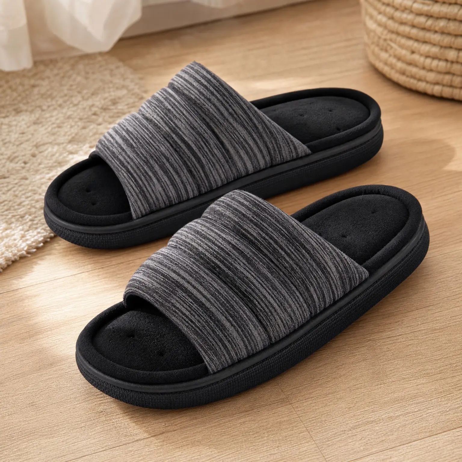 Men's Open-Toe Memory Foam Slippers Indoor Outdoor House Shoes