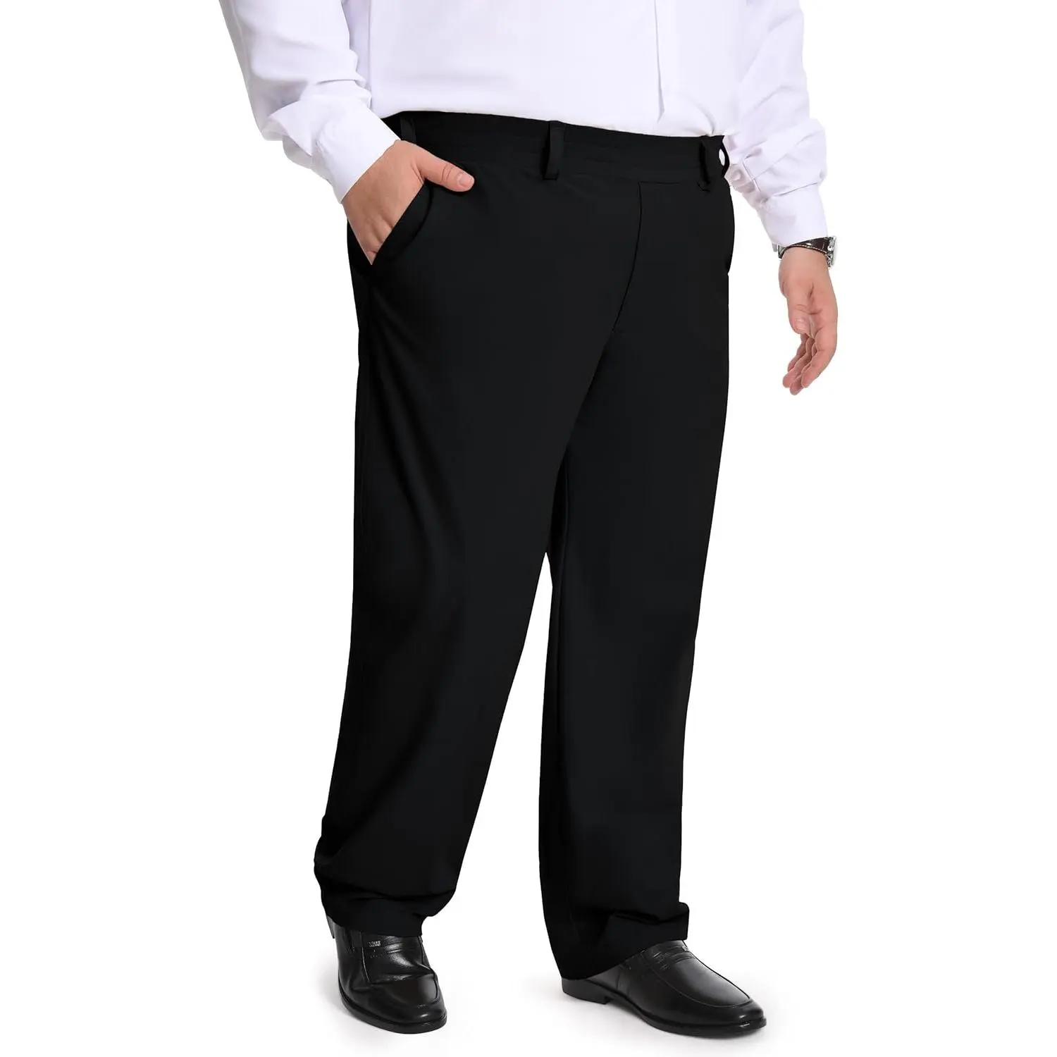 SEVEGO Mens Big and Tall 28"/30"/32" Full Elastic Waist Pants for Seniors Elderly Stretch Slacks Zipper Fly and Pockets