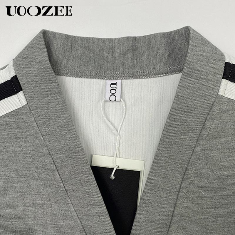 UOOZEE TikTok Exclusive 2025 Spring Fall Womens (Only Top) Long Sleeve V neck Casual Sports Outwear with Pockets, Raglan Sleeve Color Block Casual Outerwear Womenswear coat winter outfits women (One Size Up Recommended for C - Cup and Above)