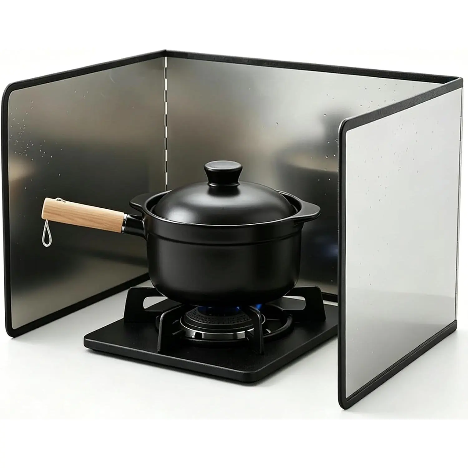 3 Sided Foldable Splatter Guard, Stainless Steel  Splatter Screen, Non-Stick Oil Splash Guard, Anti- Cooking Shield, Heat-Resistant Stove Protector with Safe , Easy to Clean (Medium)