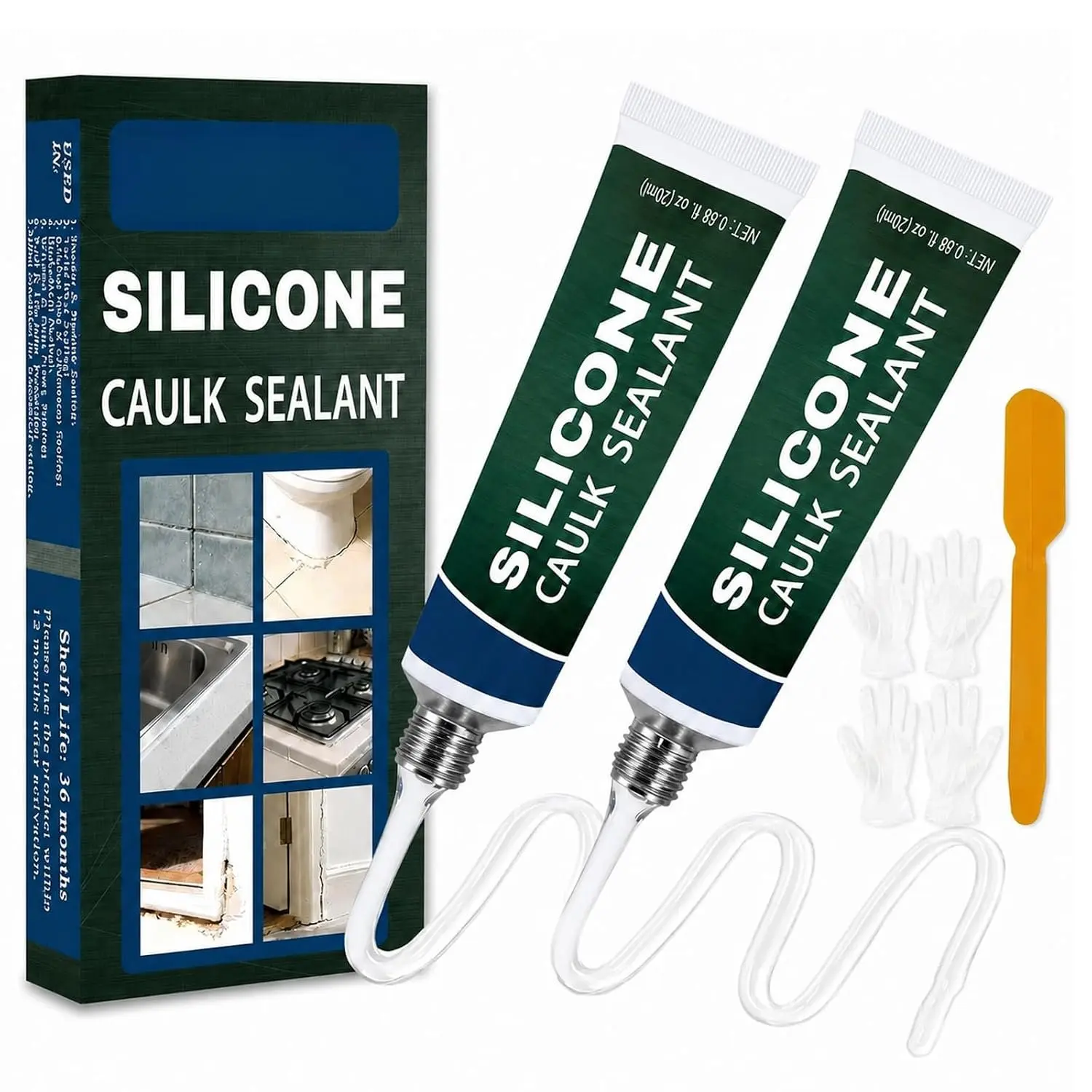 Clear  Caulk   Sealant, 0.68 fl.oz(20ml)*2 | Stronger Adhesion Clear Caulk for Kitchen and Bathroom, Door, Window
