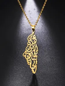 Palestinian Arabic Pendant Necklace, Elegant Stainless Steel Map Jewelry, Islamic Amulet Gift for Women Men, All Seasons Fashion Accessory