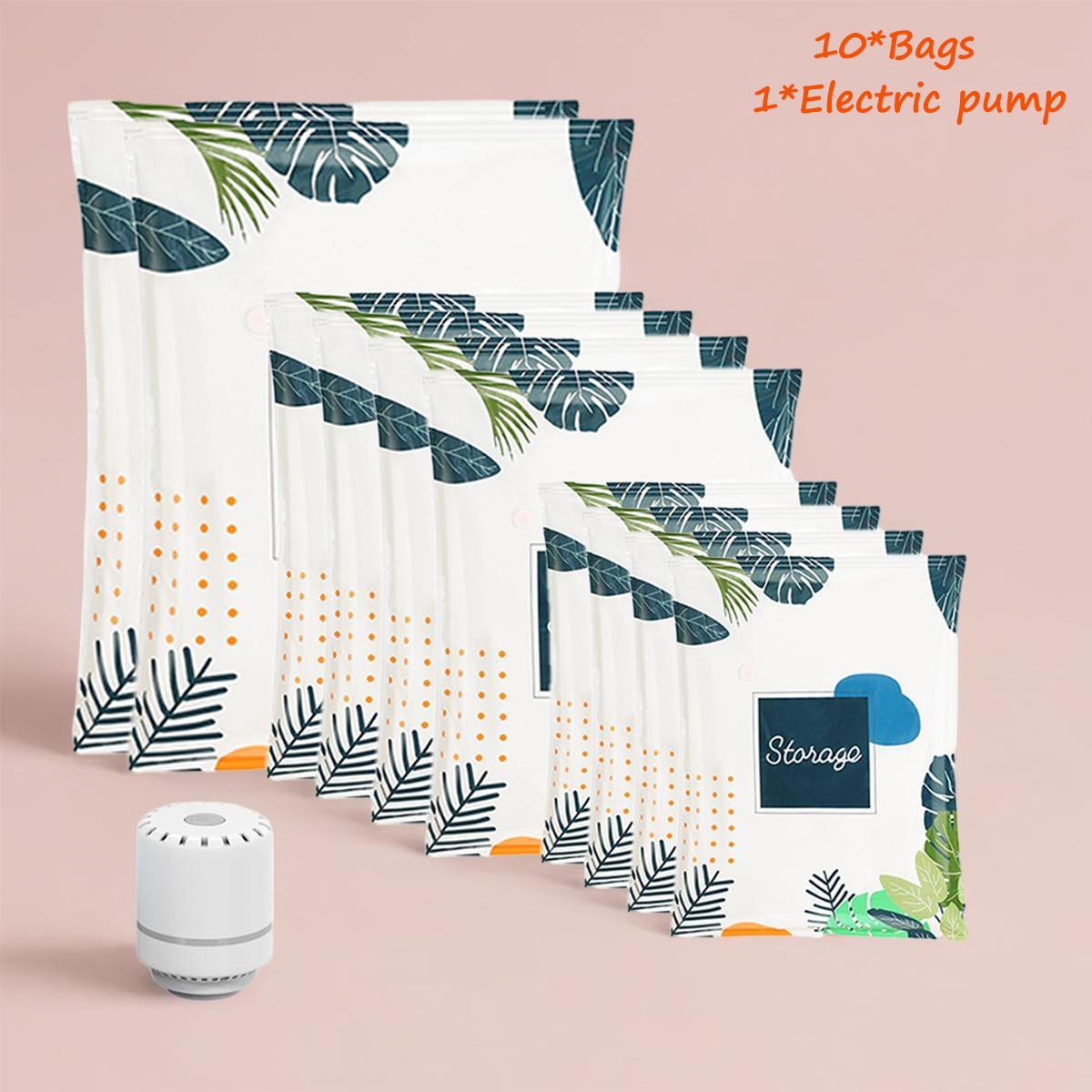 Summer Vacuum Storage Bag with Electric Pump, 10pcs Multi Size Vacuum Clothes Storage Bag & 1 Count Pump, Dustproof Organizer Storage Bag, Reusable Waterproof Space Saving Storage Bag, Space Saver Compression