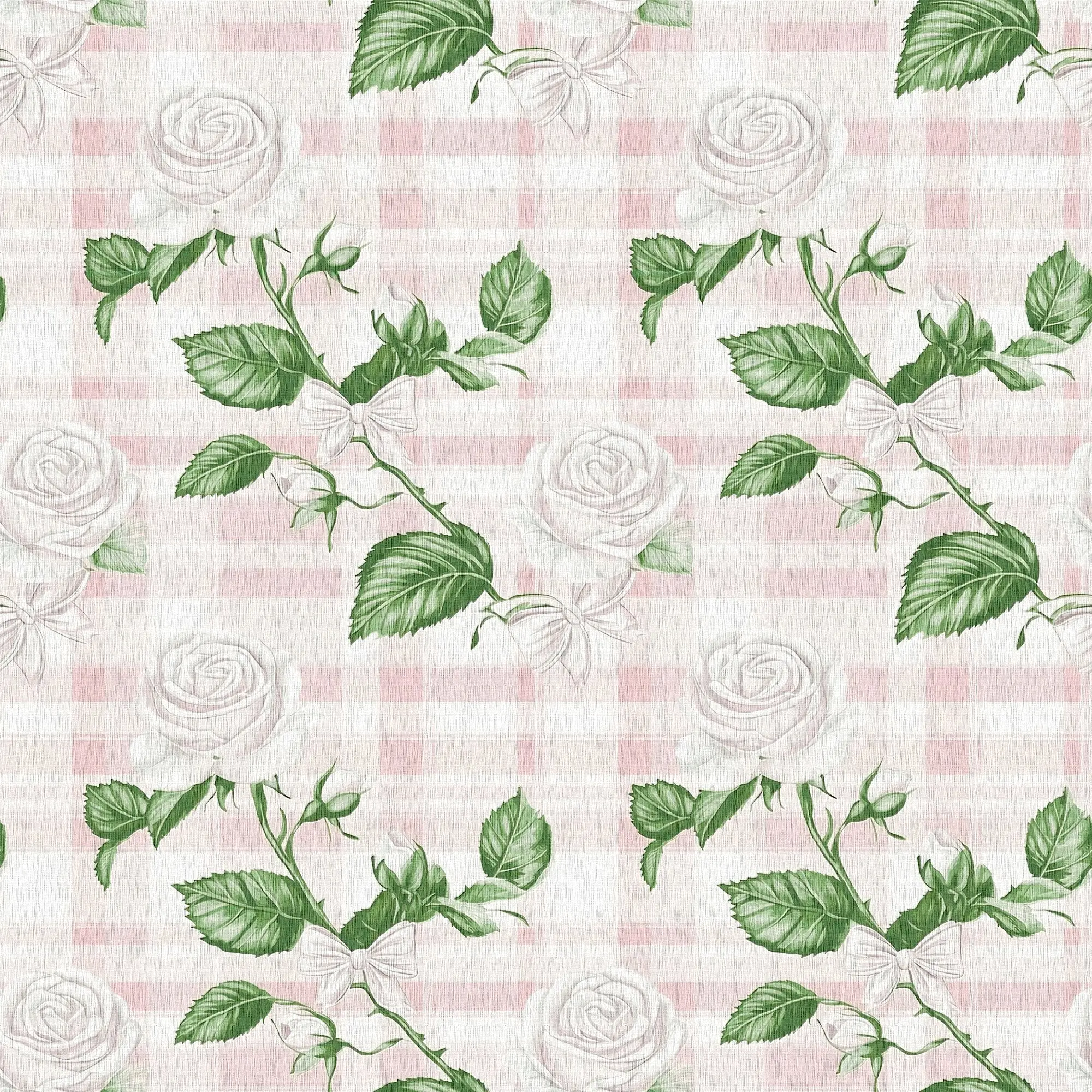 Multi-Length (1/2/3/5/10m) Pink Plaid White Rose Peel & Stick Wallpaper, 44.5cm/17.5in Wide, Waterproof Oil-proof Self-Adhesive DIY Decor for Girls Room, Peel And Stick Wallpaper Floral