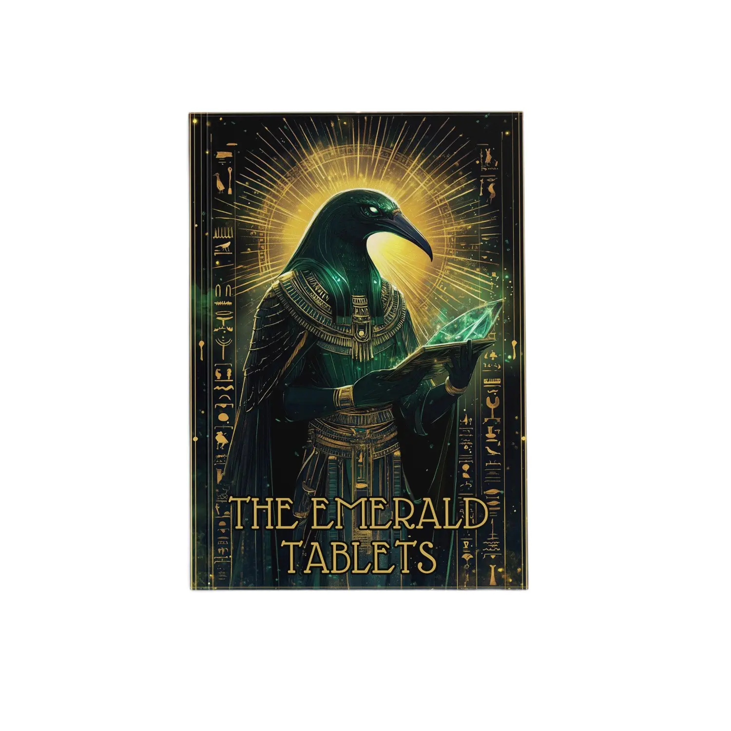 Jade Stone Theme Hard Cover Notebook, Ancient Egyptian Thoth God Dark Gold Vintage Illustration, Thick Pages for Mystic Notes