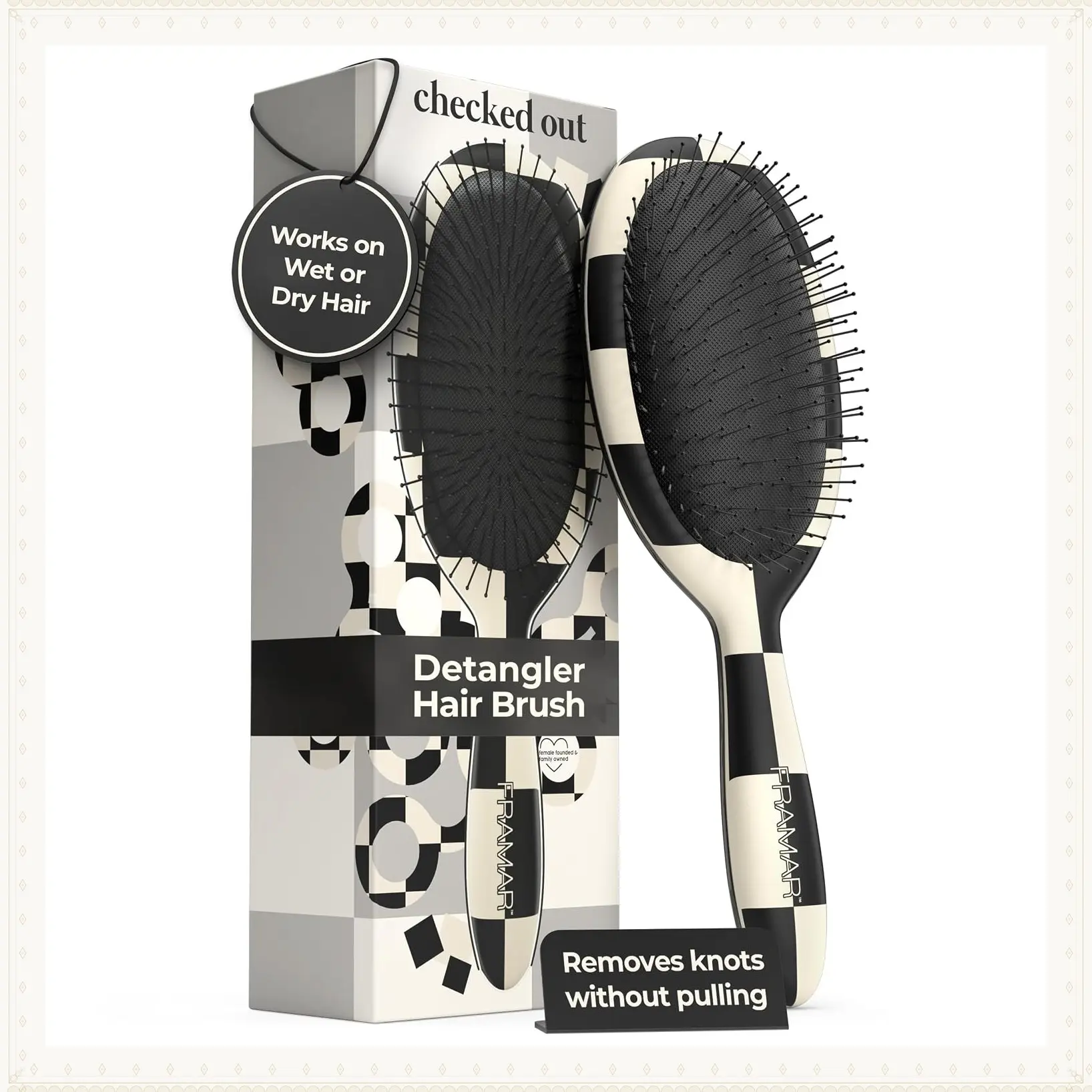 Checkered Print Hair Brush Detangler, Wet Hair Brushes For Women | Womens Hair Brush, Black and White Checkered Hair Accessories, Hairbrush For Women, Cepillos Para Cabello, Detangle BrushGift