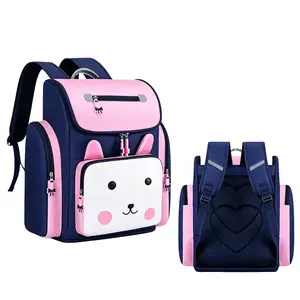 British Style Color Block Student Backpack, Cute Rabbit School Bag, Bunny Backpack, Multi-Layer Large Capacity, Adjustable Straps, Reflective Safety Strip