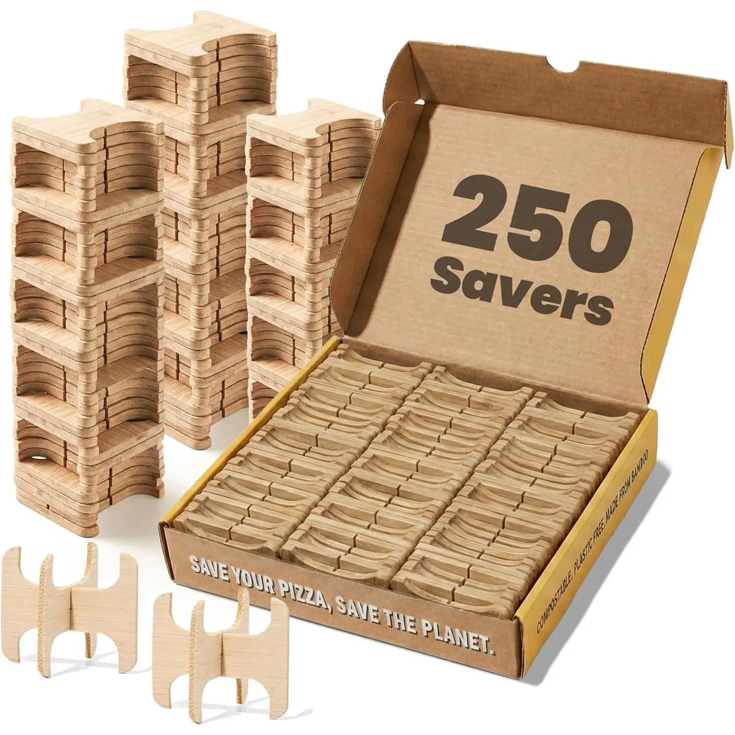 Compostable  Pizza Saver – 250 Count | , Plastic-Free Pizza Box Spacer | ,  Pizza Support Stand for Delivery | 1.5" H x 1.8" W