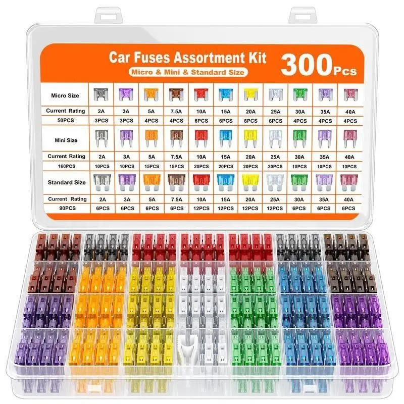 Car Fuse Kit 300 Pieces, Mini/small/medium Blade Fuses 2a-40a, Universal Car Fuse Box, Automotive Electrical Components, Assortment Kit