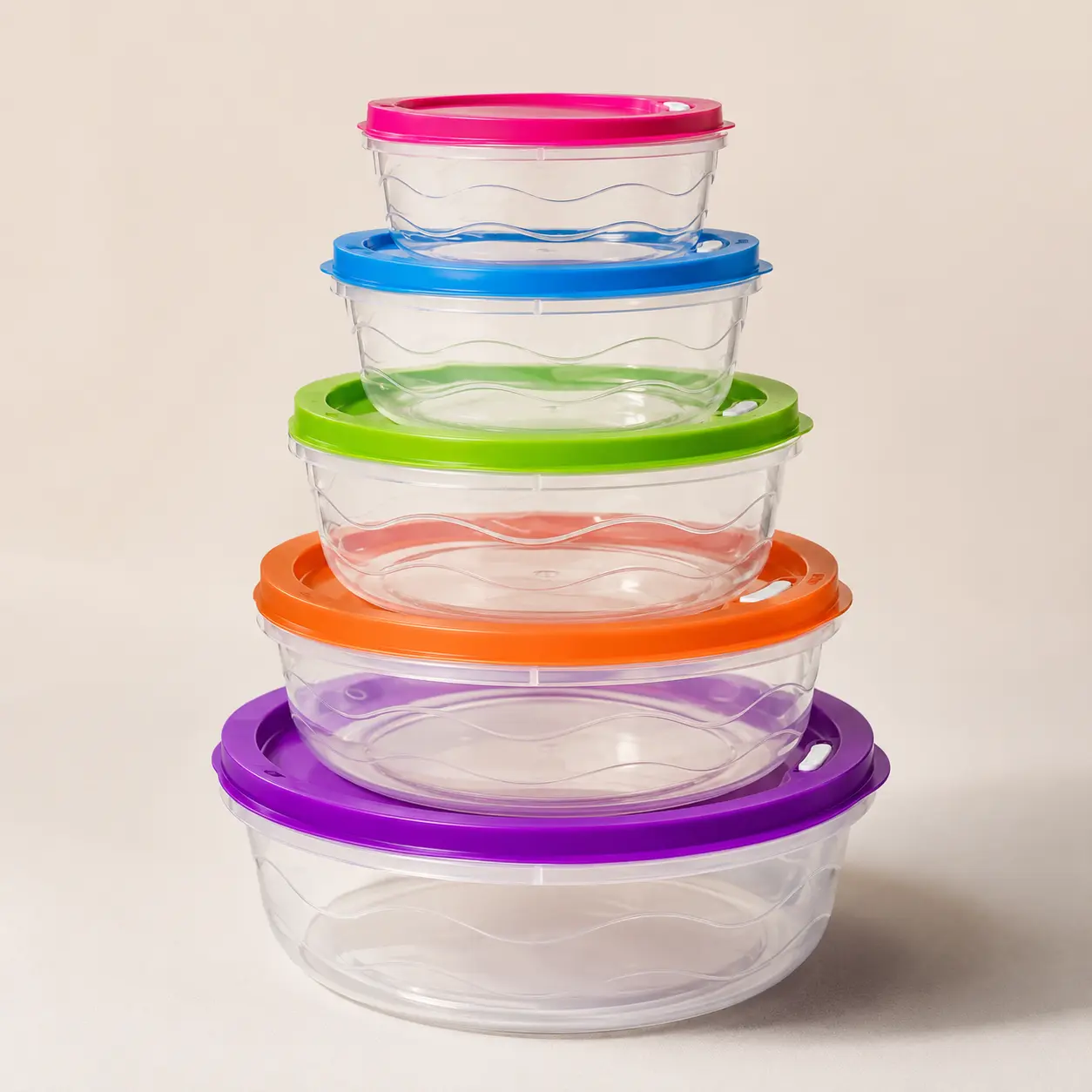 7 Pack Food Storage Containers with Colorful Snap Lids, Stackable Clear Plastic Bowls for Kitchen Organization & Meal Prep