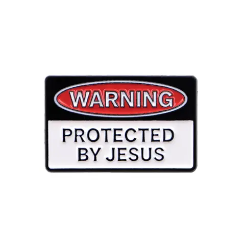 WARNING ： PROTECTED BY JESUS Personalized Letter Brooch Pin, Zinc Alloy Badge Decoration, Casual Fashion Accessory, Suitable for Backpacks and Clothing, Unique Jewelry
