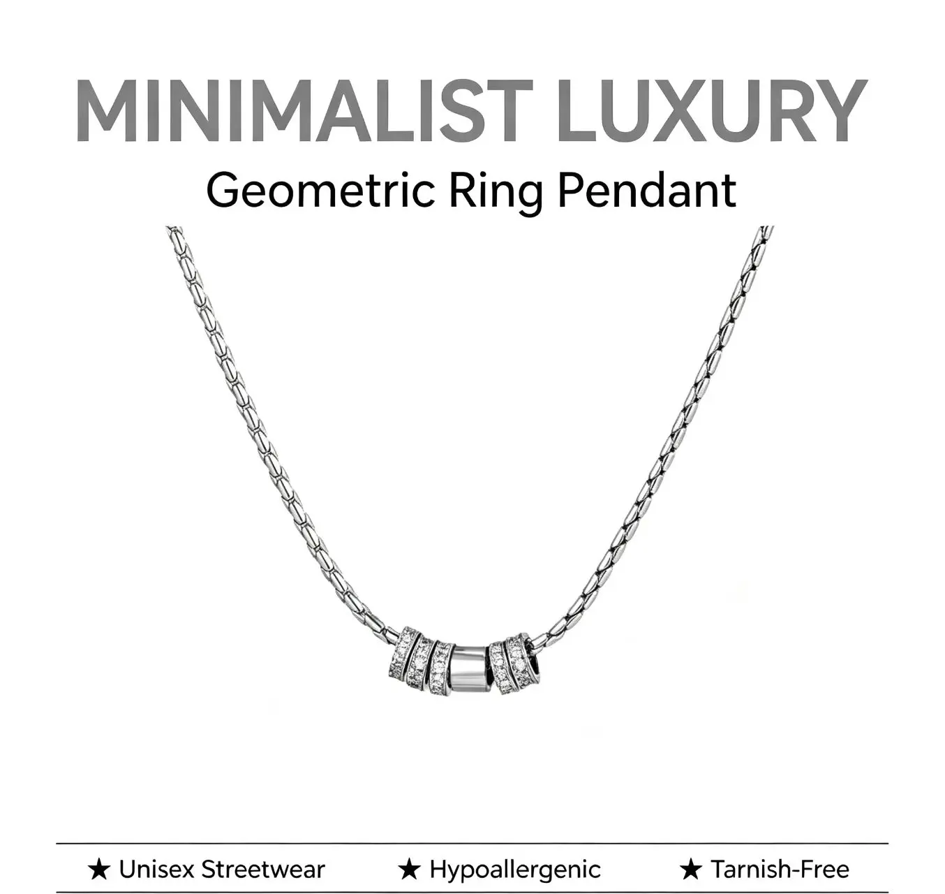 Minimalist Silver Tube Necklace - Geometric Pendant with Pave Zircon, Unisex Clean Fit Jewelry for Men & Women