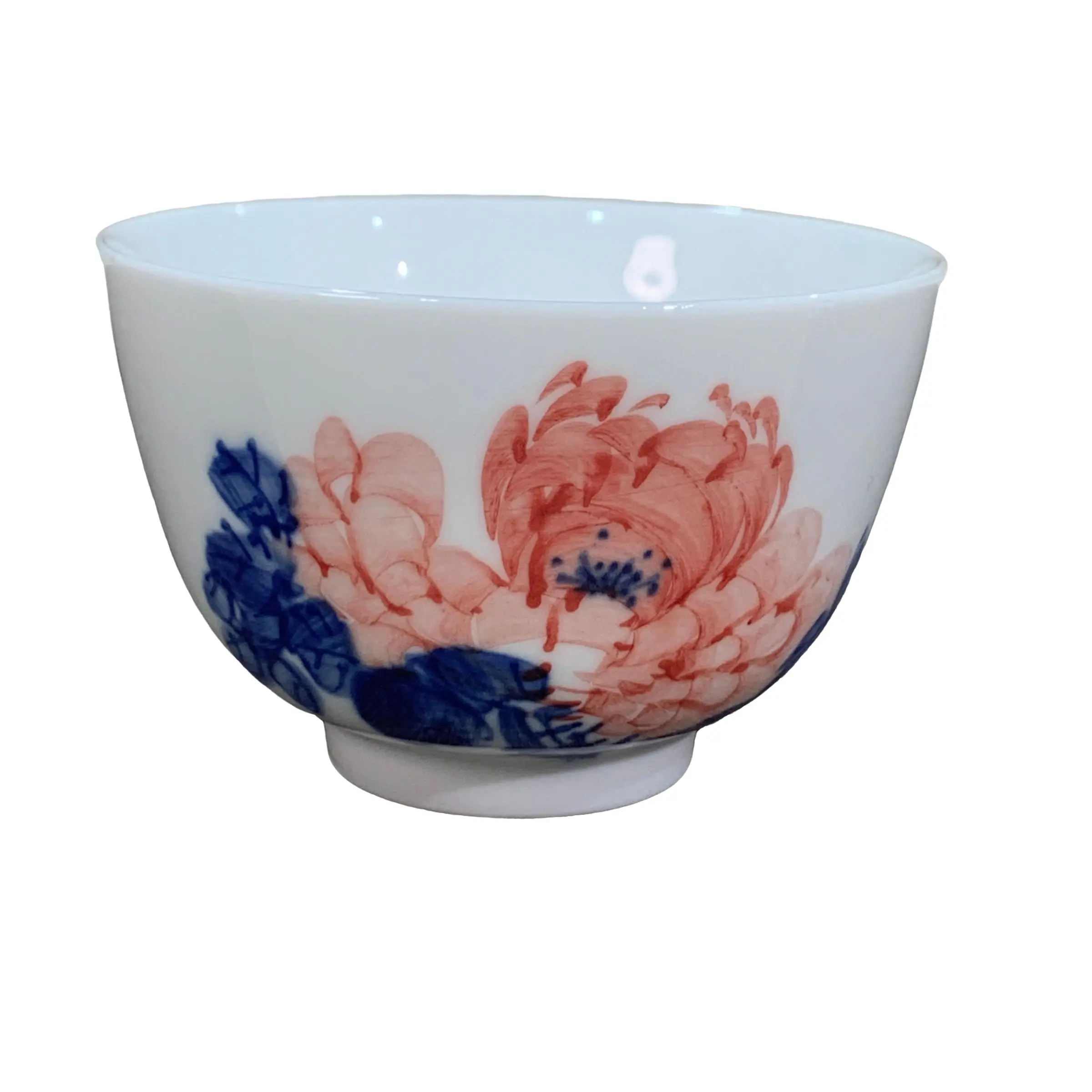 Hand-Painted Floral Tea Cup, Blue and Glazed Porcelain, Traditional Chinese Teacup, Artistic Design, Perfect for Tea Enthusiasts