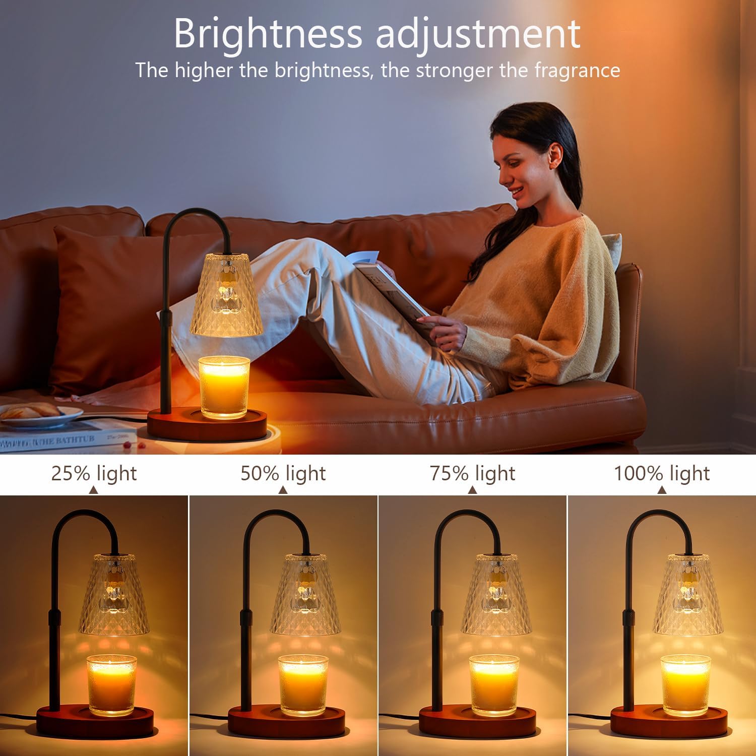 Candle Warmer Lamp with Timer: Electric Candles Warmers Adjustable Height Dimmable - Large Wax Candle Warmers Lamps Scented Flower Light -  Decor   Base Shade Heat Modern Style Black