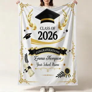 1 Pack Class of 2026 Cooling Blanket, Golden Grad Cap Diploma Print Q-MAX Cold Throw, Lightweight Breathable Grad Gift, Suitable for Bedroom Sofa Dorm