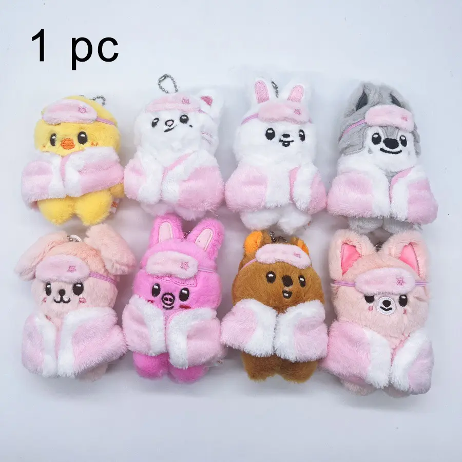Cute Animal Plushie Soft Keychain Doll with Bead Chain, Pajama and Eye Mask Series, Sleep Doll Keychains, Eight Styles Available, Perfect Gift for Friends, Stuffed Animal Keychain