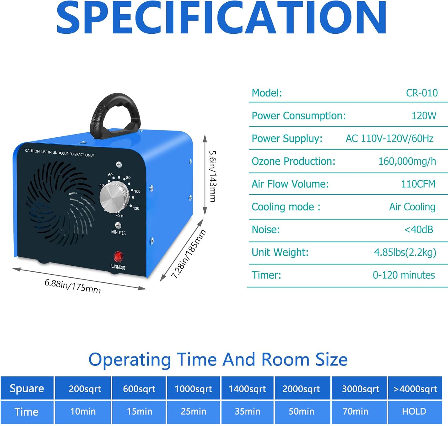 Ozone Generator 160,000mg/h - Ozone Machine Odor Removal Odor Eliminator Ionizer Deodorizer Ozonator Ozone Generator Air Purifier for ///Pet Odor