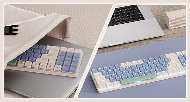 Redragon BS8772 Wireless Ergonomic Keyboard & Mouse Combo 75% 78 Keys 2.4Ghz Low-Profile Mechanical w/Rechargeable Battery 2400 DPI Blue Backlight