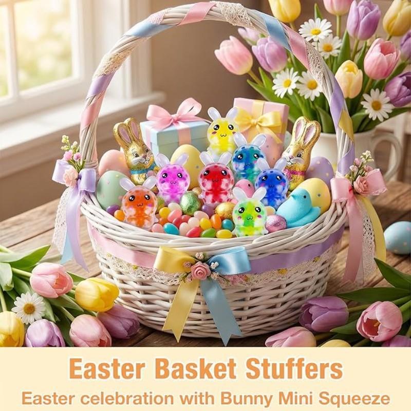 12 Pcs Easter Bunny Mini Squeeze Balls,Random Color Easter Basket Stuffers, Easter Egg Fillers, Kawaii Squishies Stress Relief Fidget Toys for Kids Boys Girls Toddlers Gifts Party Favors