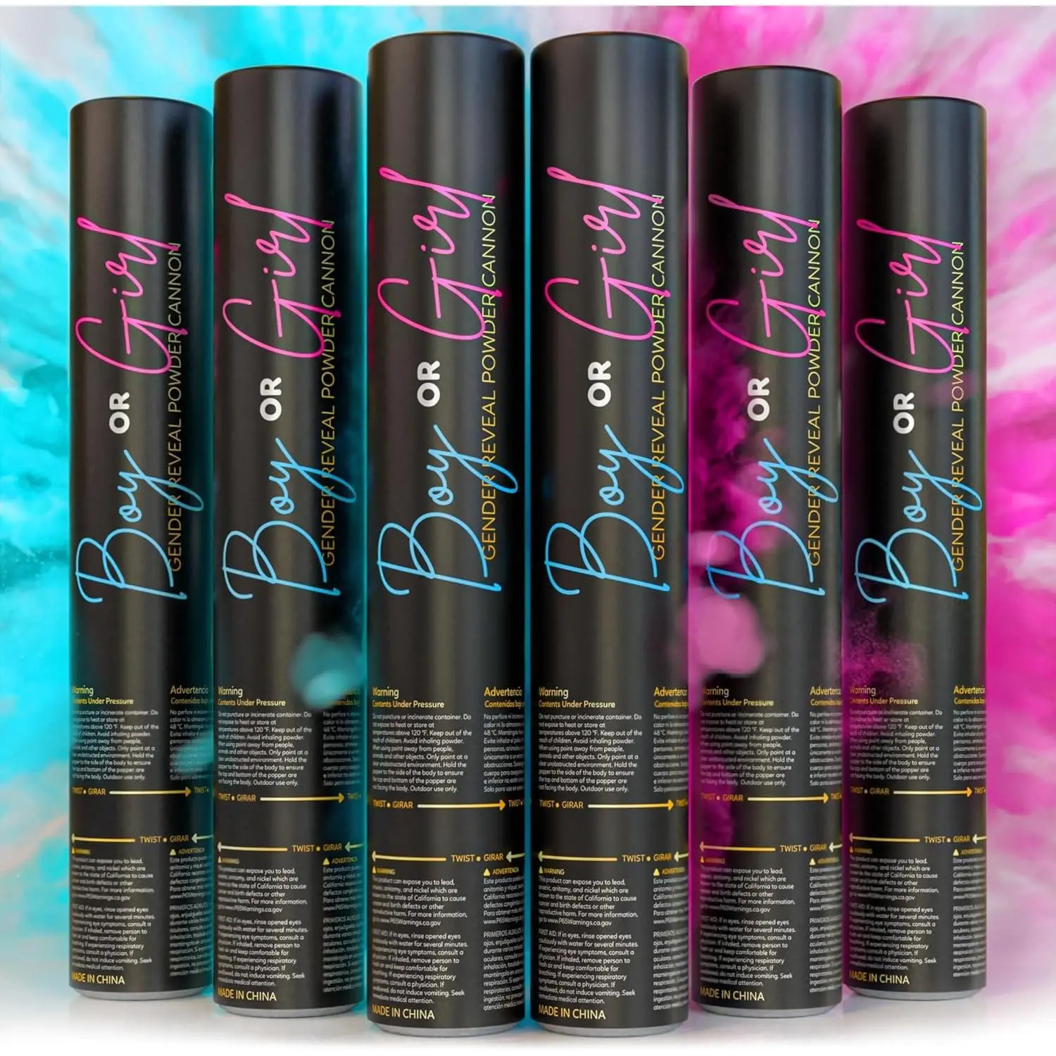 Gender Reveal Powder Smoke Bombs Poppers| 3 Pink & 3 Blue Poppers| Biodegradable| Alternative to Gender Reveal Smoke Bombs Extinguisher| Gender Reveal Decorations|