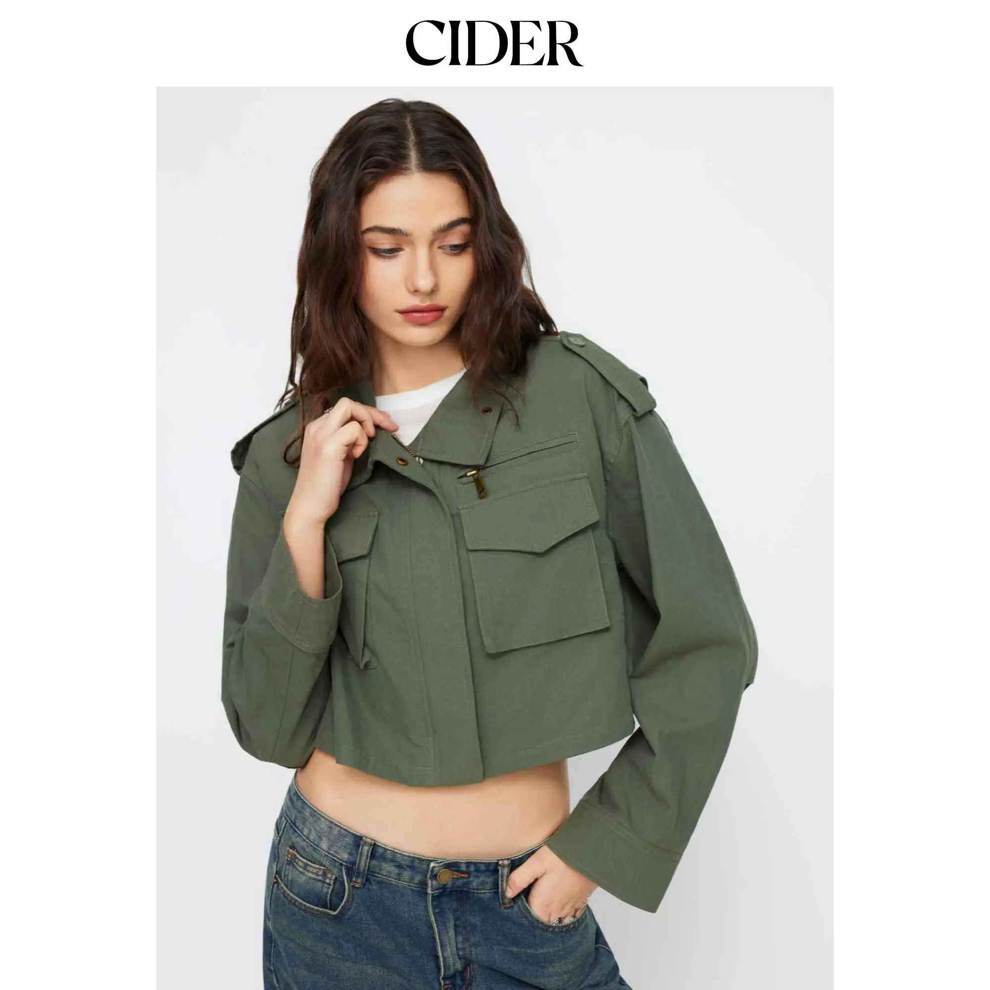 Cider Collar Zip Through Oversized Crop Jacket SohoChic