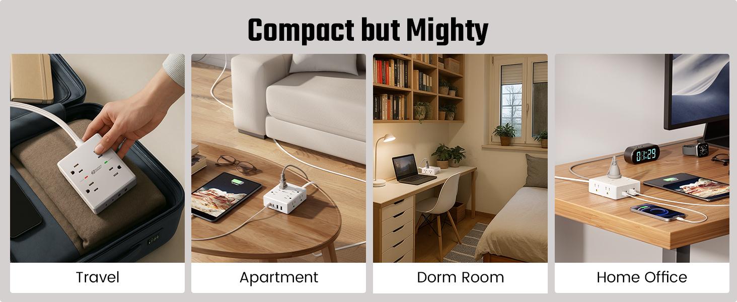 Flat Plug Protector Strip, 6ft Thin Extension Cord with 4 USB (2 USB C Port), 8 Outlets Desk Charging Station, Wall Mountable Outlet Extender for Home Office, College Dorm Room