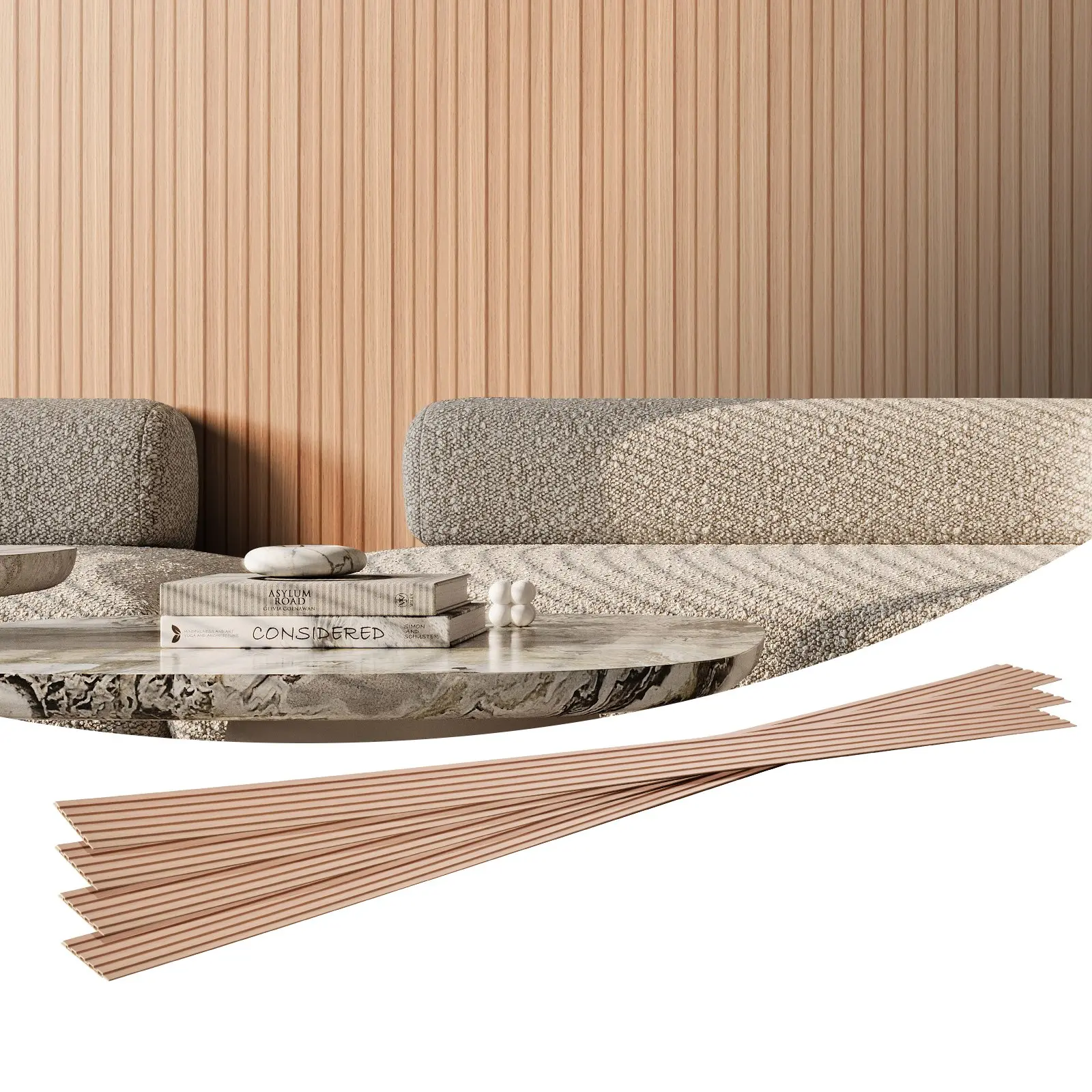 VEVOR 8pcs Ash Wood WPC Acoustic Wood Slat Panels, 96.5x6.5x0.35 in Fireproof Panels for Modern Walls with Convenient Coverage