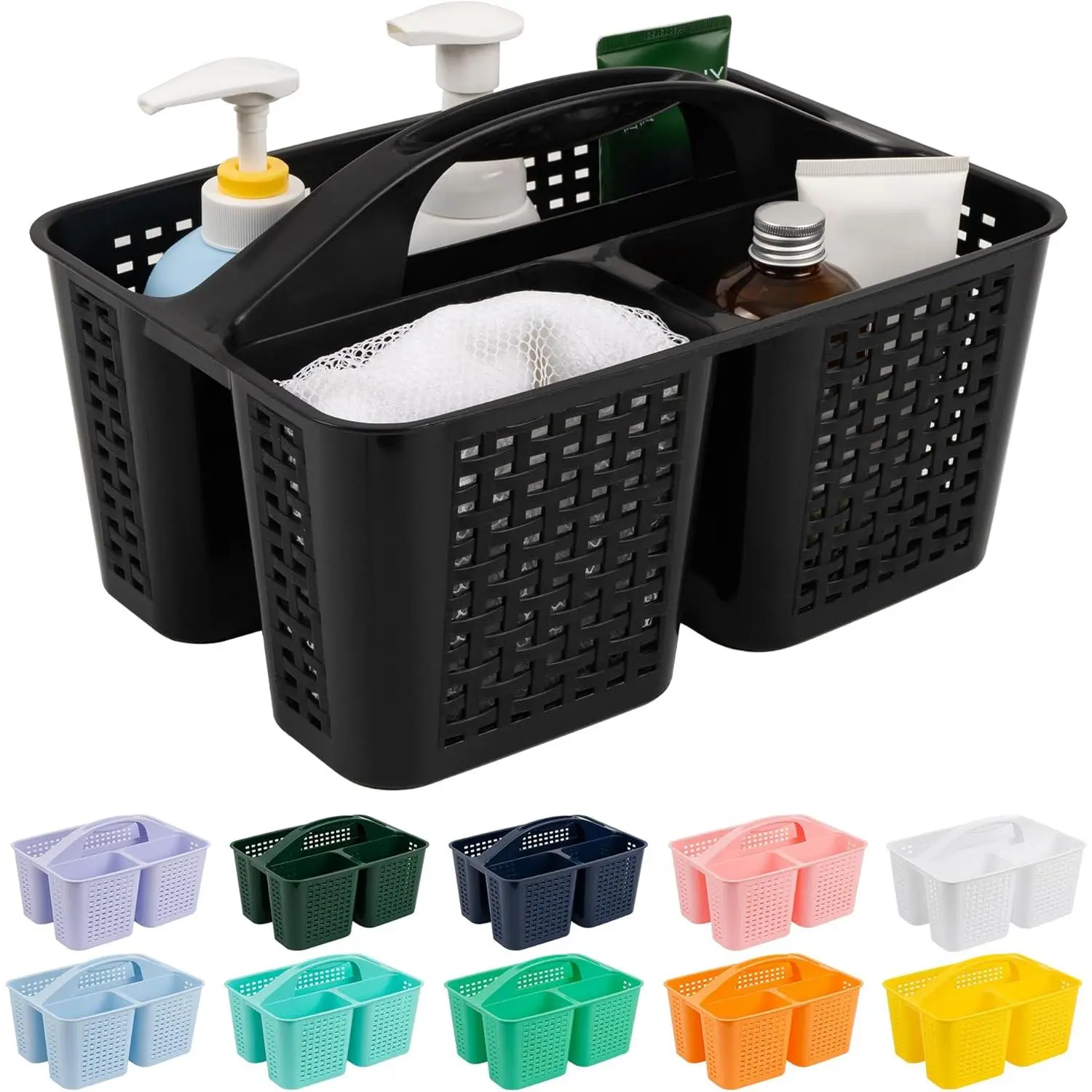Portable Shower Caddy with Handle, Plastic Shower Basket Organizer for Shampoo, Soap & Toiletries, Bathroom Storage Tote for Dorm, Home, College, Cabinet and Cleaning Supplies