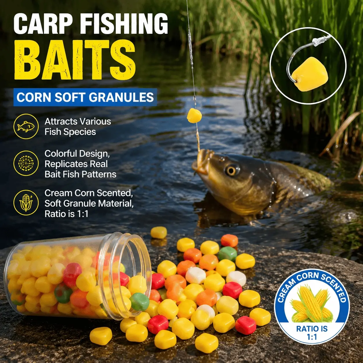 Cream Corn Scented Fishing Lure Soft Pellets, Realistic Fake Corn Bait for Freshwater Saltwater Fish, High Attraction for Grass Carp Carp, Long Lasting Scent Release, 50 or 100 Pcs Multi Color Professional Fishing Gear Upgrade Kit