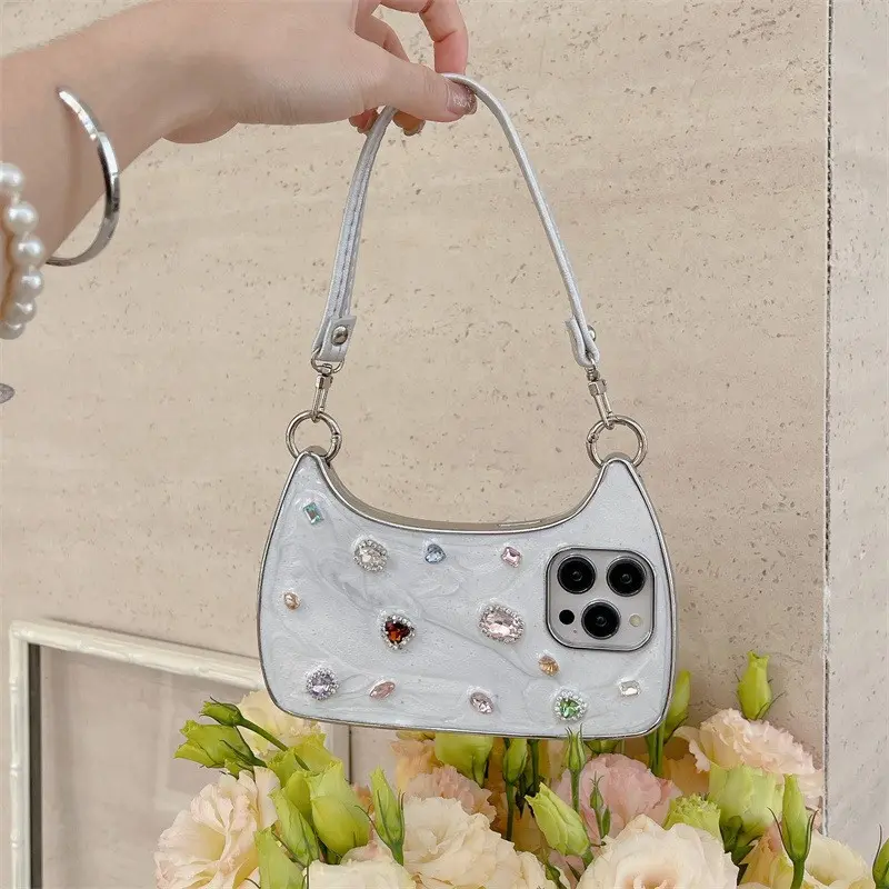 Handbag Phone Case Women Girls Bling Bling 3D Cute Light Luxury Diamond Crystal Rhinestone Chain Strap Case Cover for iPhone 17 16 15 Pro Max Case