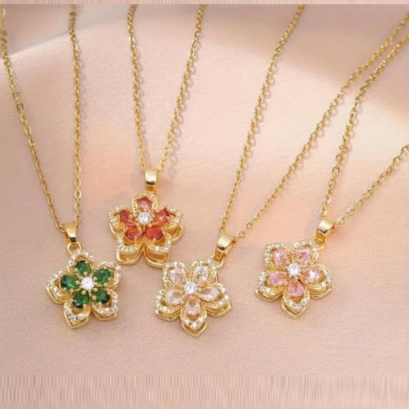 Women's Rhododendron Necklace, Synthetic Zircon Jewelry Gift for Women, Valentine's Day Party Wear Accessory, Daily Wear Necklace