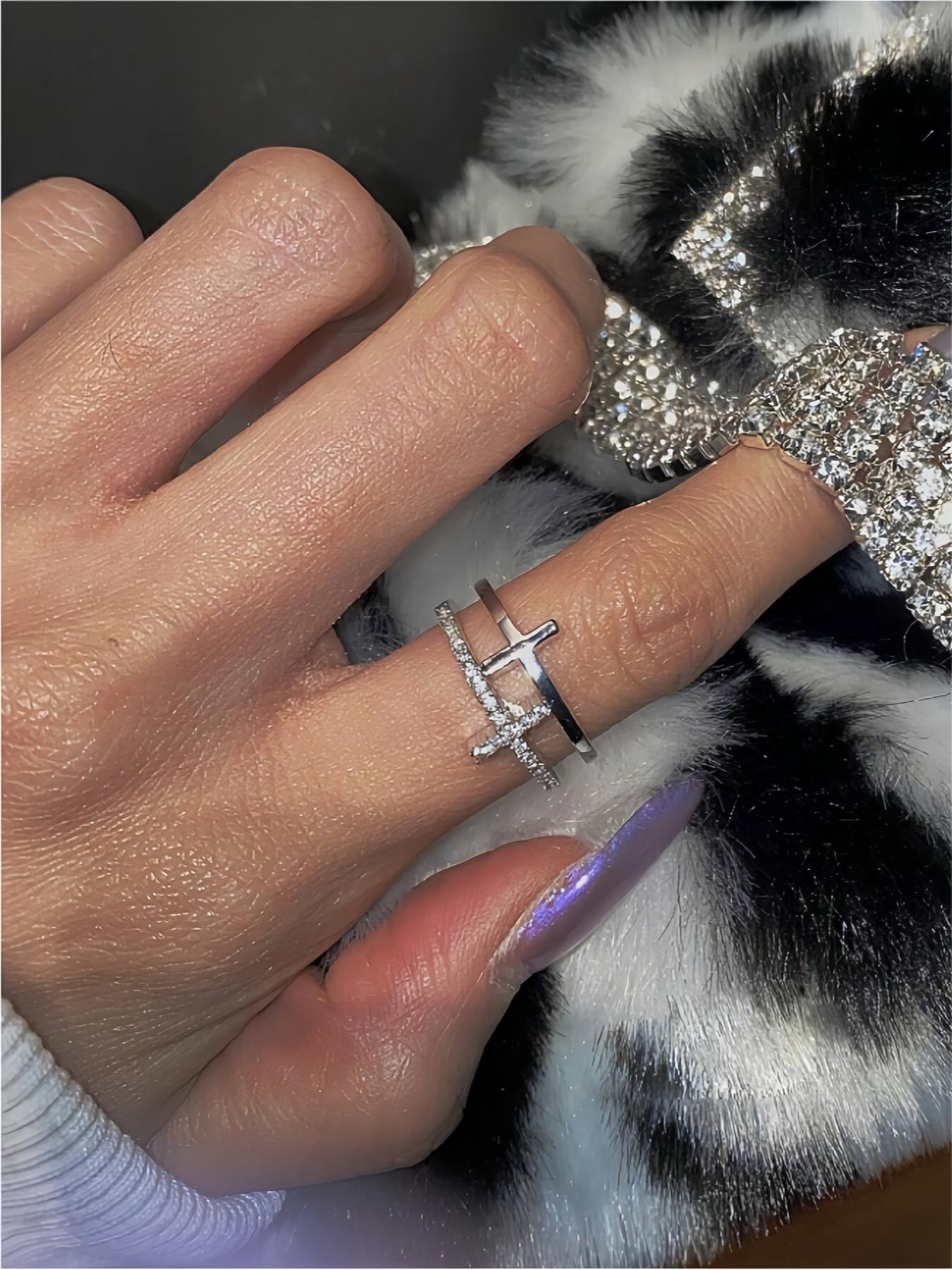 925 Sterling Silver Cross Design Ring, Fashion Jewelry for Party, Daily Clothing Decor, Trendy All-match & Exquisite Jewelry for Birthday Gift