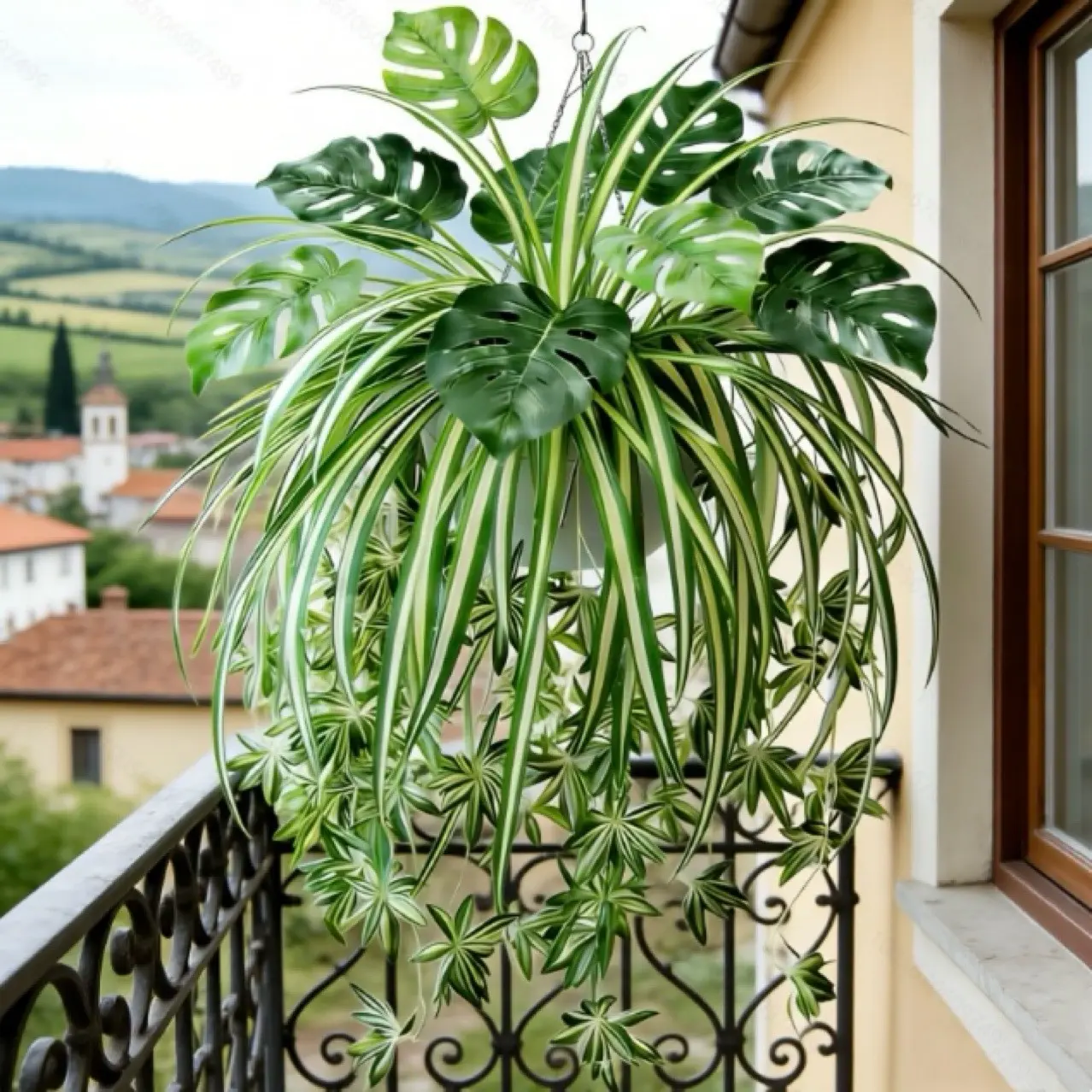 4-Piece Artificial Plant Set, UV-Resistant Greenery for Outdoor Garden Decor, Nordic Style Pothos & Monstera Combo, Festive Seasonal Decoration