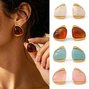 Y2K Viral Chunky Geometric Earring Main Character Energy Baddie Aesthetic Amber Resin Statement Jewelry