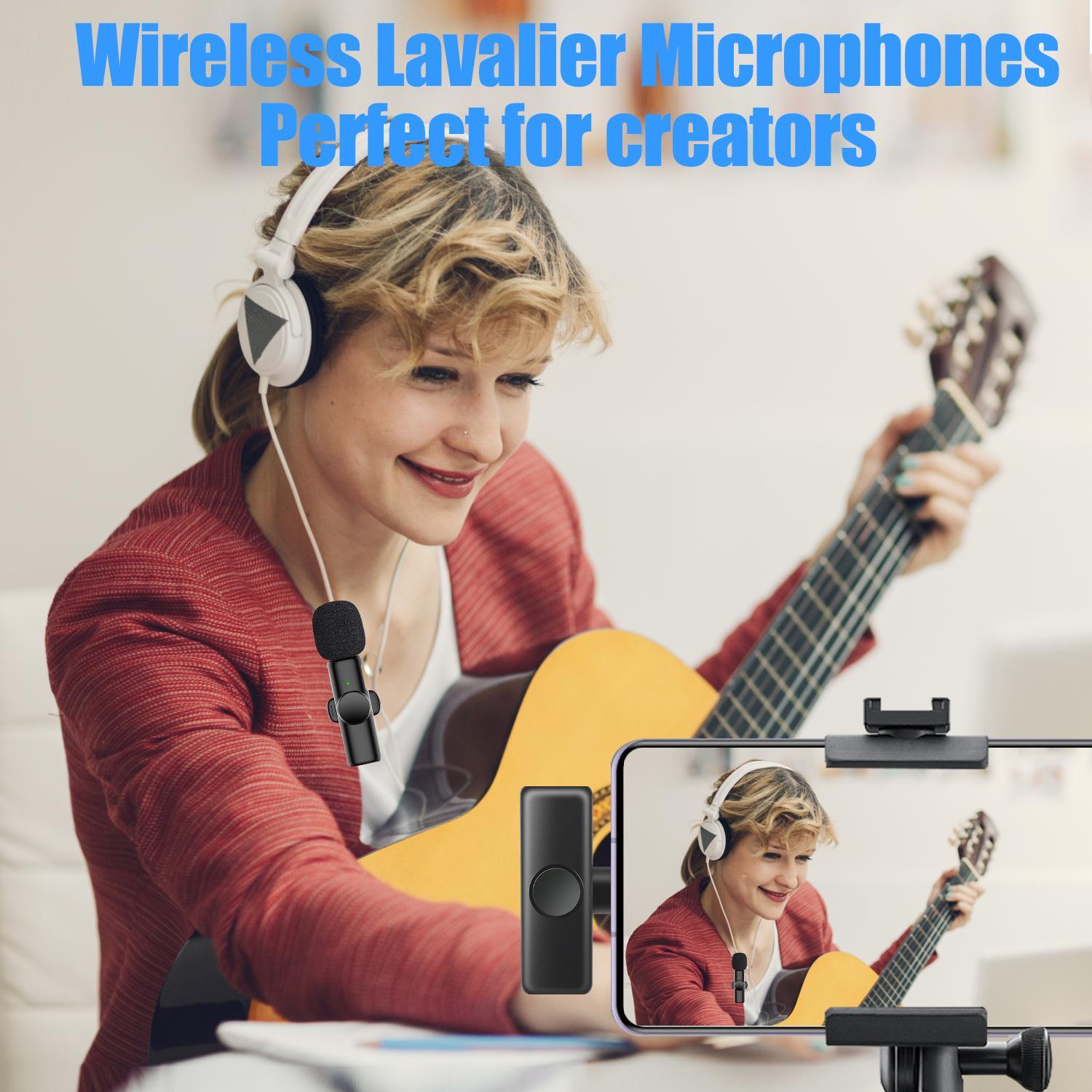 Wireless Microphone, USB Rechargeable Lavalier Microphone, Professional Microphone for Video Recording, Compatible with iPhone, iPad, Android, Audio