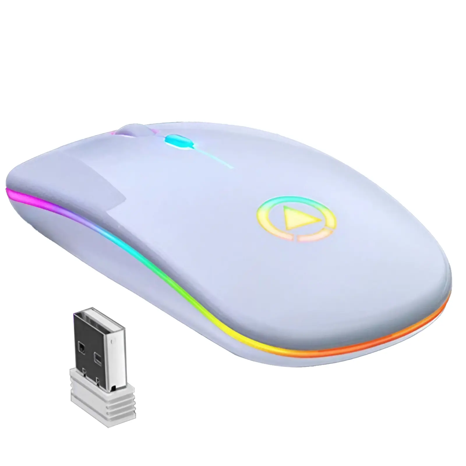 Wireless Silent Mouse Ultra Thin Lightweight Portable 2.4G Fast Transmission RGB Colorful Lighting for Gaming Office Multi Device Compatible with Laptop PC Tablet Plug Play USB Receiver Optical Tracking Precise Positioning Quiet Click