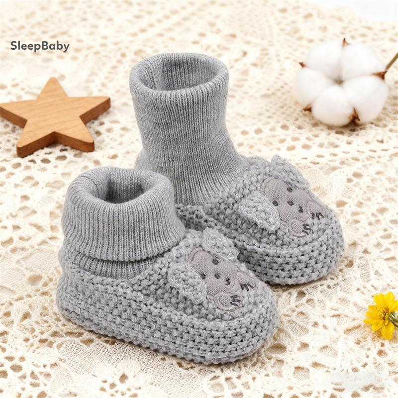 Knitted Baby Booties with Ears Soft Infant Boots Comfortable Winter Shoes for Boys and Girls