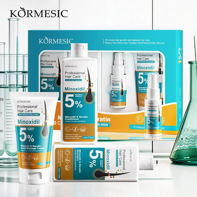 KORMESIC 5% Minoxidil Hair Care Set 4PCS, Hair Growth Serum, Shampoo, Conditioner, Hair Mask, Activate Hair Follicles, Anti-Hair Loss, Thicker Hair, Repair Damaged Hair, Improve Hairline, Nourish Scalp, Professional Hair Regrowth Treatment for Men & Women