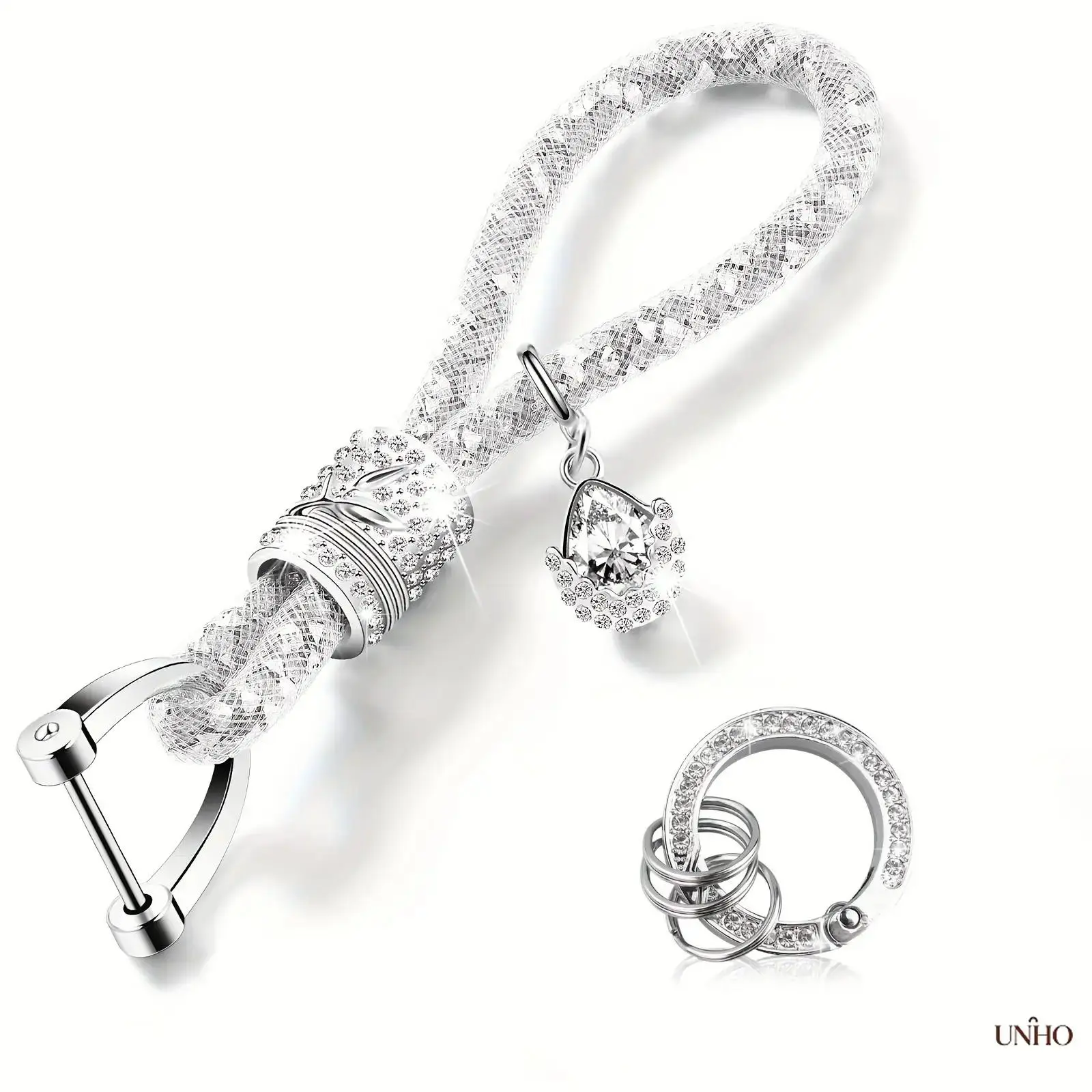 Women’s Cute Bling Rhinestone Alloy Key Ring Strap Charm, Shiny Glitter Crystal Aesthetic Daily Accessory, Sparkling Fashion Costume Jewelry For Car Keys, Chic Eye-Catching Ornament Perfect As Birthday & Christmas Holiday Gift