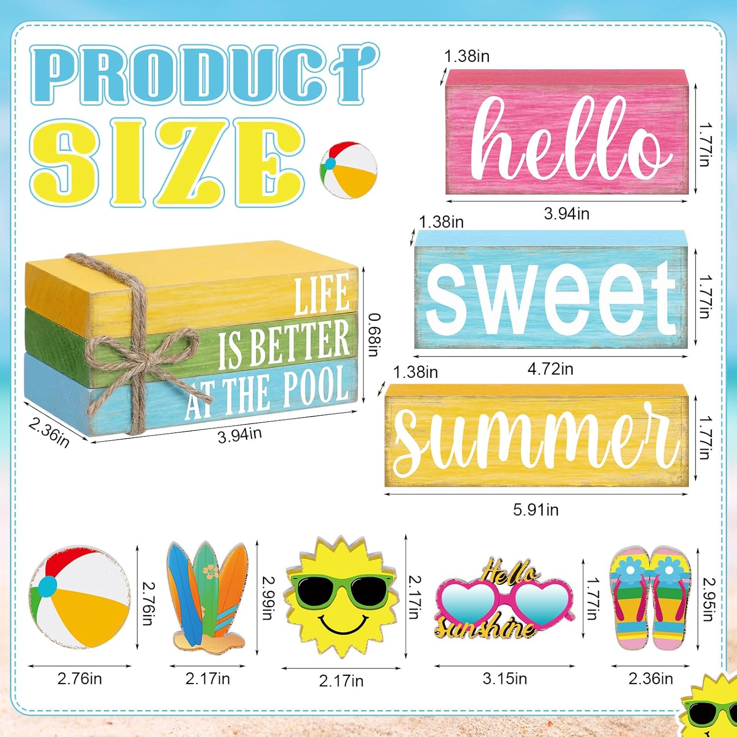 11 Pcs Summer Hawaiian Table Decorations Set Summer Tiered Tray Decor Flip Flops Centerpiece Faux Book Stack Block for Table Home Office Decorations