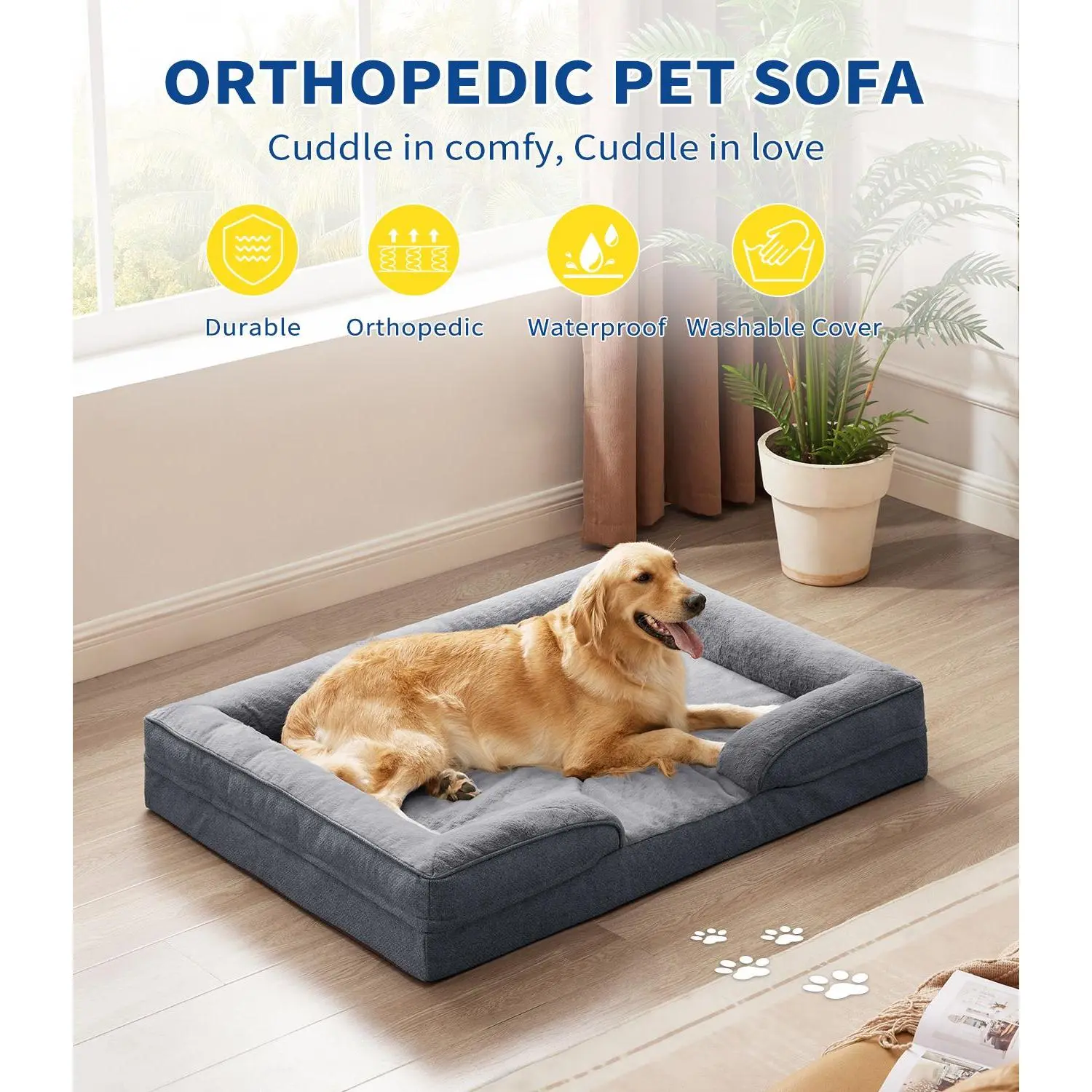 Orthopedic Dog Bed for Large Dogs – US East Coast Warehouse – Egg Crate Foam with Waterproof Inner Liner & Non-Slip Bottom, Machine Washable Removable Cover, Available in Multiple Colors & Sizes