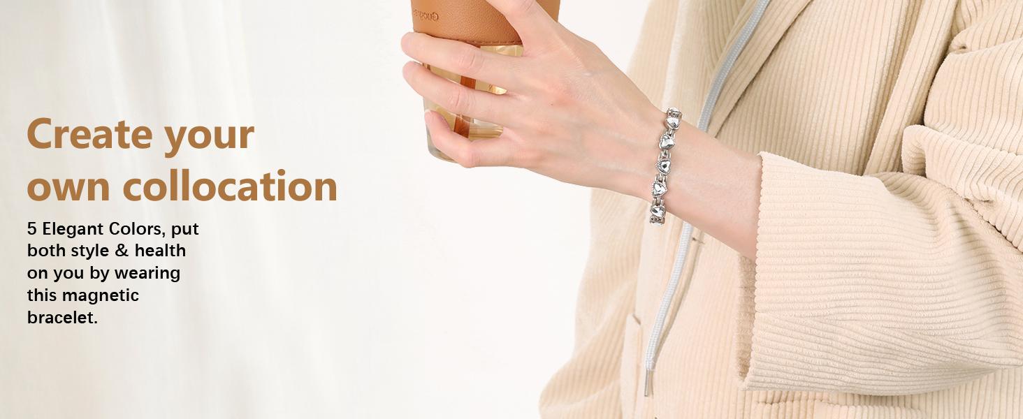 Jecanori Magnetic Bracelets for Women, Titanium Steel Magnetic Bracelet with Neodymium Magnets & Sparkling Crystals, Jewelry Gifts SpringStatements