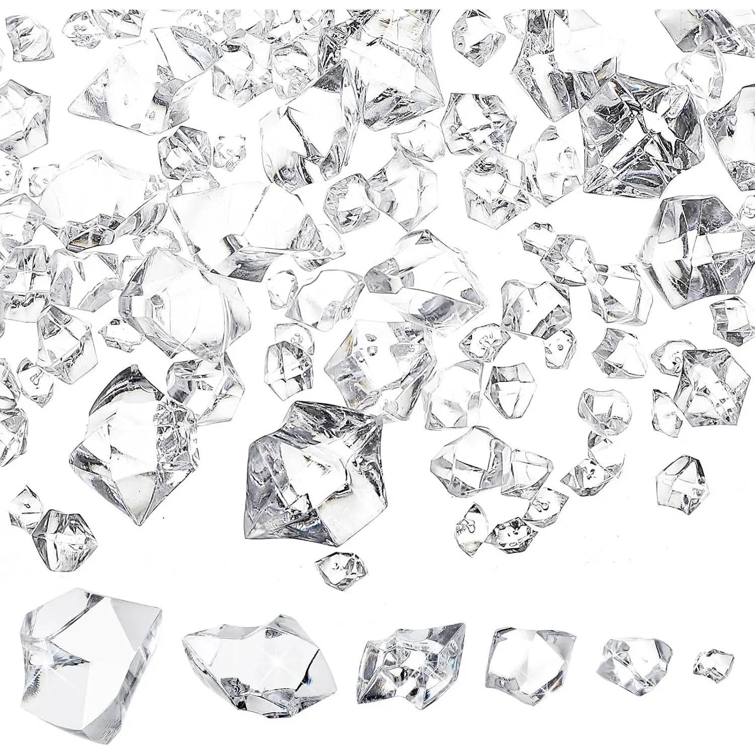 1140 count  Ice Cubes, 6  Sizes (5 x 7 Mm-20 x 28 Mm) Clear  Ice Rocks, Plastic   for Vase Fillers, Centerpieces, Wedding & Party Decorations (Clear Color)