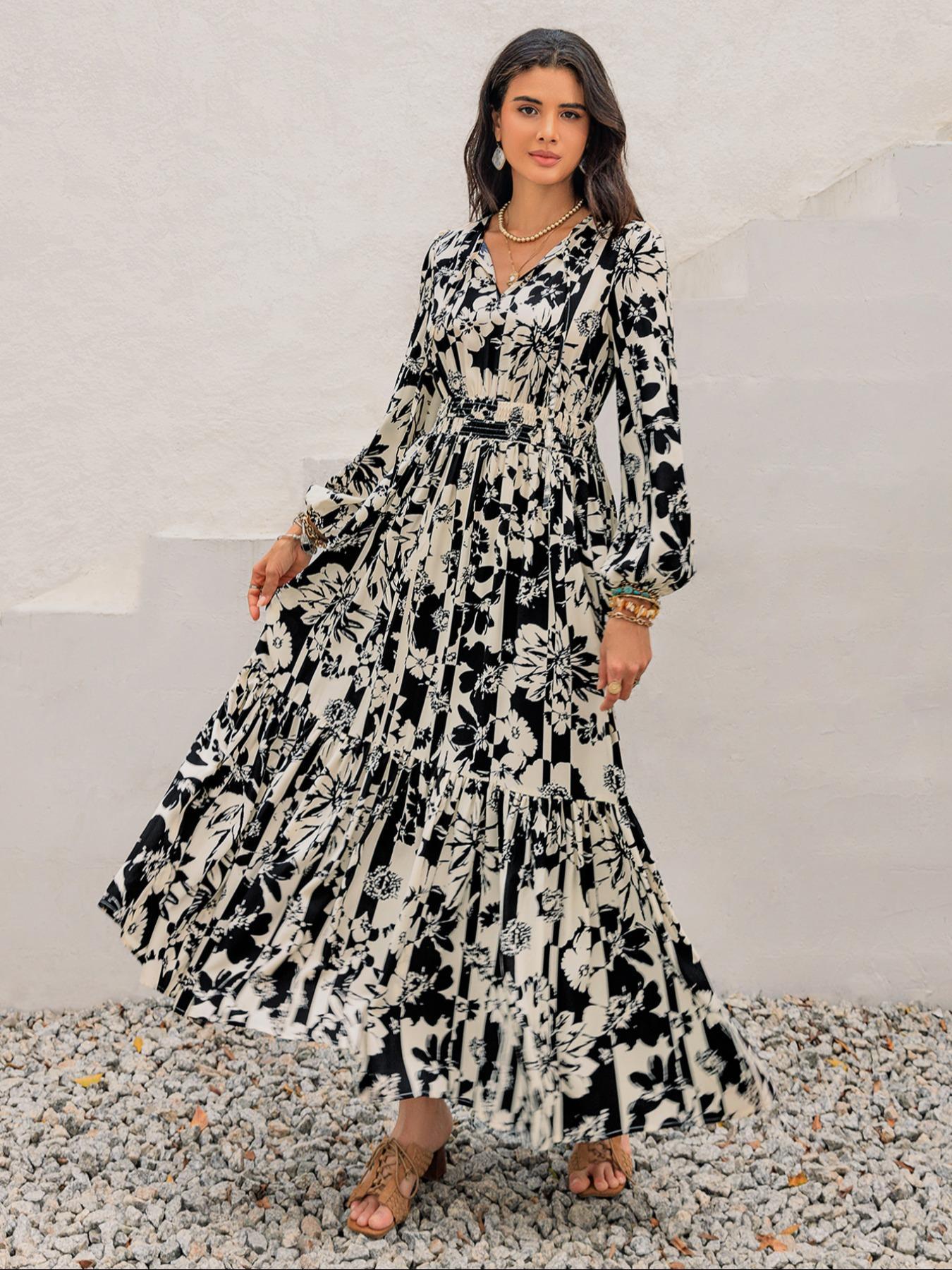 embroidered lantern sleeve tassel tie smock dress Karen Kane Women's Puff Sleeve Tassel Dress, Medium, Cotton
