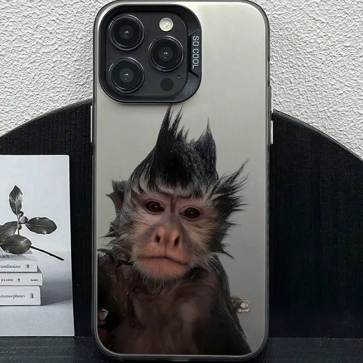Funny Monkey Iridescent Silver Phone Case, Reflective Color-Shifting Metallic Finish, Trendy Shockproof Protective Cover, Compatible With iPhone 18 Pro Max/17 Pro Max/Air/16/15/14/13/12/Pro Max/Plus & Samsung Galaxy S26 Ultra/S25 Plus/S24/S23/S22/S21